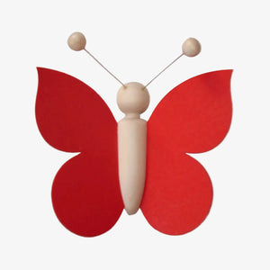 Holzschmetterling mit Saugnapf in der Farbe rot